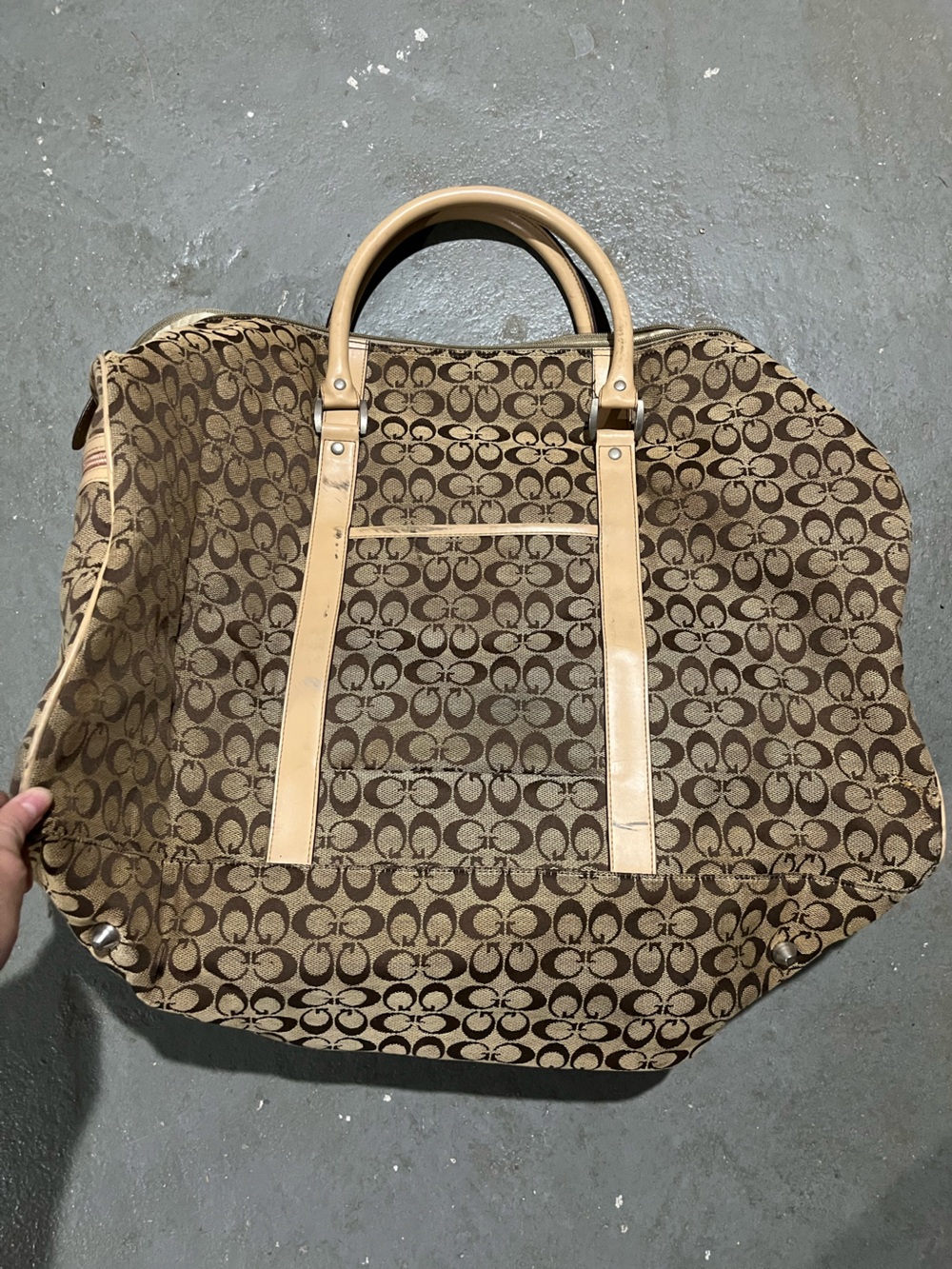 Coach Brown Signature Canvas Tote with Natural Leather Straps